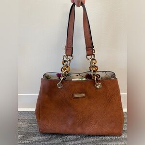 Coco + Carmen Brown Shoulder Bag Purse Floral Pattern Inside
